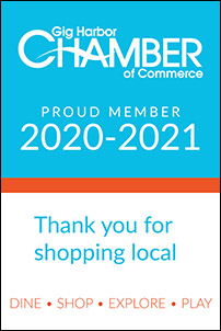 Gig Harbor Chamber of Commerce, proud member 2020 to 2021. Thank you for shopping local.