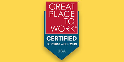 Great Place to Work certified September 2018 through September 2019