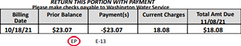 Bill stub sample showing EP location