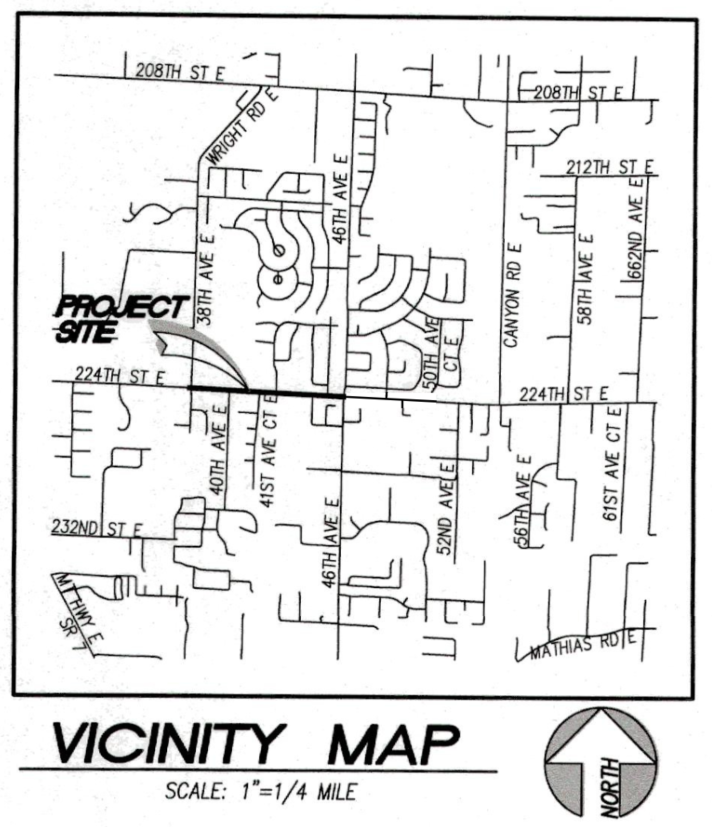Map of construction area, showing work on 224th Street E between 38th and 46th.