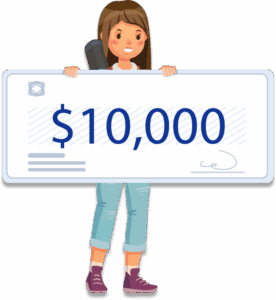 Illustration of a woman with a giant check