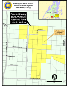 highlighted map of johanson area affected by boil notice