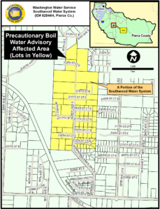 map of customers affected noted in yellow by precautionary boil water notice