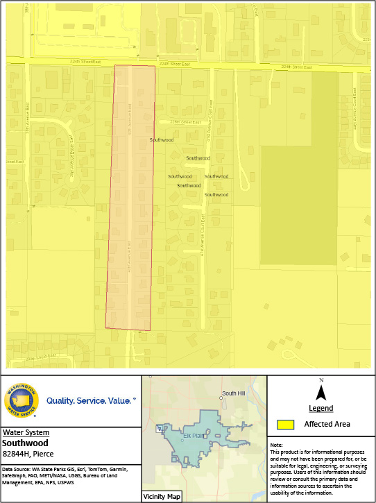 Map indicating area of Southwood boil order