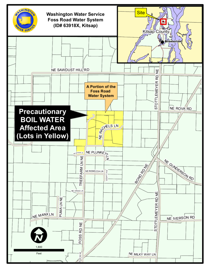 Precautionary boil water affected area highlighted in yellow